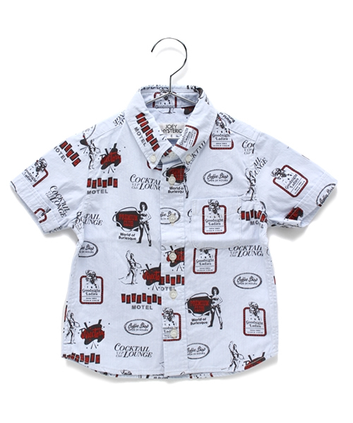 JOEY HYSTERIC（ジョーイヒステリック）の「PREMIAM CLUB総柄 半袖ボタンダウンSH（シャツ/ブラウス・キッズ・サックスブルー/イエロー・SMALL/MEDIUM）」の2枚目の写真