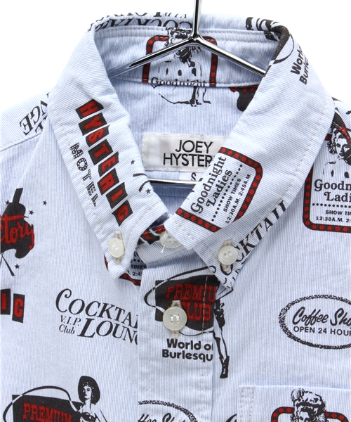 JOEY HYSTERIC（ジョーイヒステリック）の「PREMIAM CLUB総柄 半袖ボタンダウンSH（シャツ/ブラウス・キッズ・サックスブルー/イエロー・SMALL/MEDIUM）」の4枚目の写真