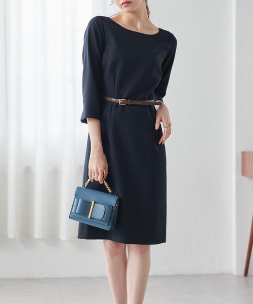 RANAN（ラナン）の「【セットアップ対応】ウォッシャブル　単品　ベルト付タイトワンピース（スーツスカート・レディース・ブラック/グレー系その他/ブラウン/ネイビー/ベージュ系その他・LL/3L/M/L）」の14枚目の写真