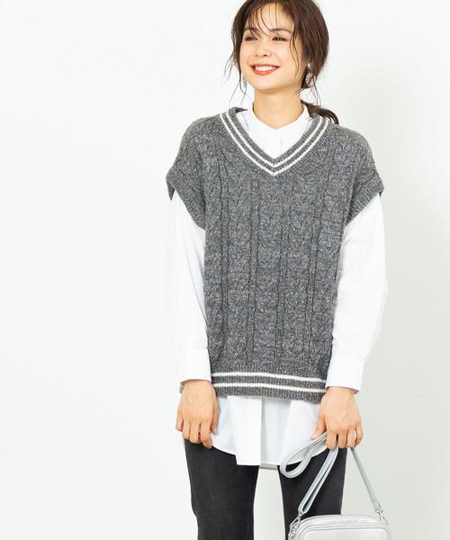 coen（コーエン）の「【ムック本掲載】ケーブルベスト（ベスト・レディース・ホワイト/グレー・FREE）」の12枚目の写真
