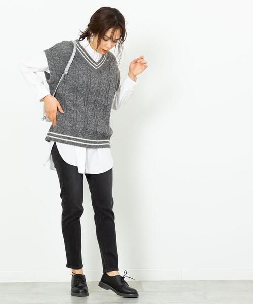 coen（コーエン）の「【ムック本掲載】ケーブルベスト（ベスト・レディース・ホワイト/グレー・FREE）」の5枚目の写真