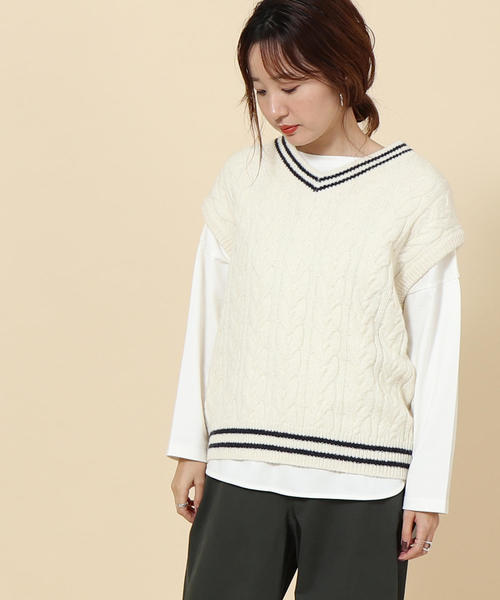 coen（コーエン）の「【ムック本掲載】ケーブルベスト（ベスト・レディース・ホワイト/グレー・FREE）」の9枚目の写真