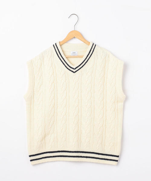 coen（コーエン）の「【ムック本掲載】ケーブルベスト（ベスト・レディース・ホワイト/グレー・FREE）」の6枚目の写真