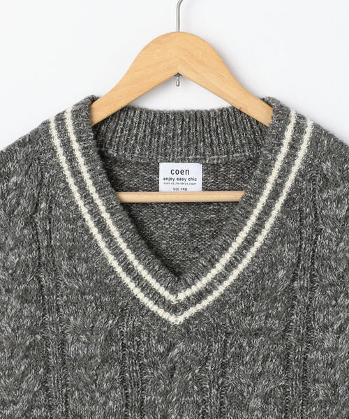 coen（コーエン）の「【ムック本掲載】ケーブルベスト（ベスト・レディース・ホワイト/グレー・FREE）」の17枚目の写真