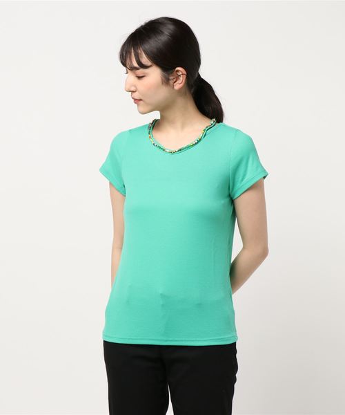 チチカカ(チチカカ)の「ビーズネックフレンチスリーブ(Tシャツ/カットソー・レディース・ネイビー/グリーン/イエロー/ピンク・LARGE/MEDIUM)」の19枚目の写真