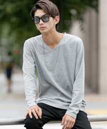 A.S.M | スモール ブロック ジャガード Vネック ロング Tシャツ(Tシャツ/カットソー)