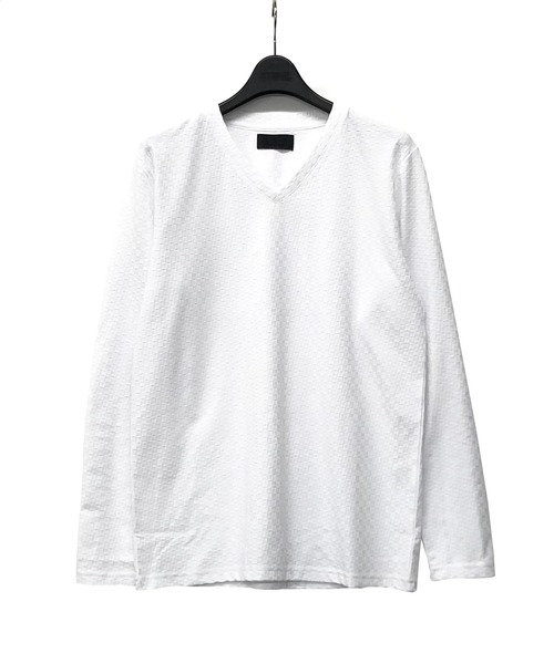 A.S.M（エーエスエム）の「スモール ブロック ジャガード Vネック ロング Tシャツ（Tシャツ/カットソー・メンズ・ホワイト/ライトグレー/ブラック/ネイビー・48/50/52）」の10枚目の写真