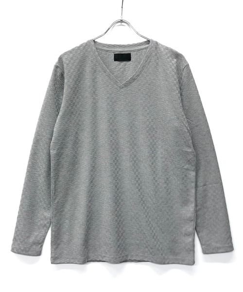 A.S.M（エーエスエム）の「スモール ブロック ジャガード Vネック ロング Tシャツ（Tシャツ/カットソー・メンズ・ホワイト/ライトグレー/ブラック/ネイビー・48/50/52）」の12枚目の写真