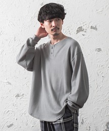 MinoriTY | 【2020春夏新作】ビッグシルエットワッフル2WAY長袖Tシャツ【ヘンリーネック⇔クルーネック】(Tシャツ/カットソー)