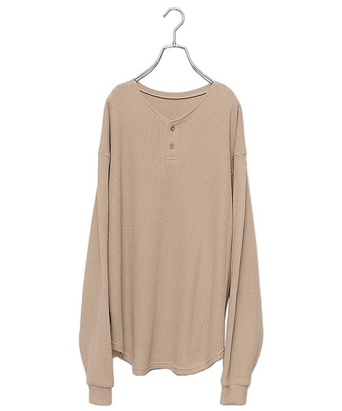 MinoriTY（マイノリティ）の「メンズ長袖ビッグシルエットワッフル2WAYロンT【ヘンリーネック⇔クルーネック】（Tシャツ/カットソー・メンズ・ブラック/グレー/モカ・M/L）」の14枚目の写真