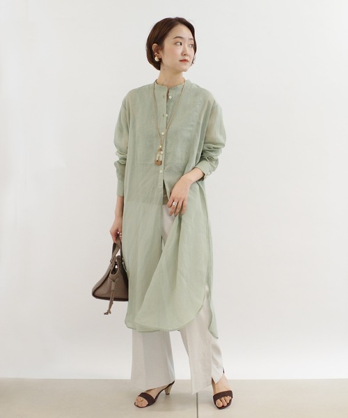 DouDou(ドゥドゥ)の「シアードレスシャツワンピース(シャツワンピース・レディース・オフホワイト/ミント/オレンジ・FREE)」の5枚目の写真