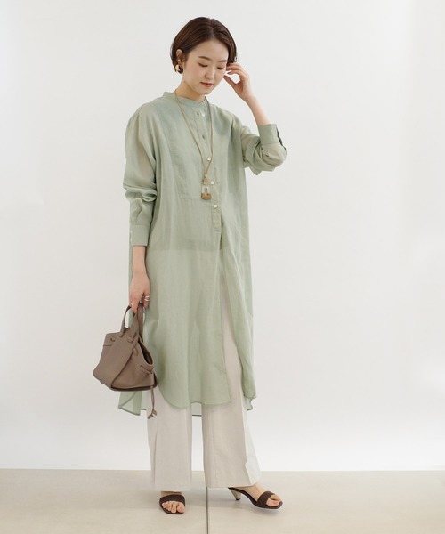 DouDou(ドゥドゥ)の「シアードレスシャツワンピース(シャツワンピース・レディース・オフホワイト/ミント/オレンジ・FREE)」の6枚目の写真