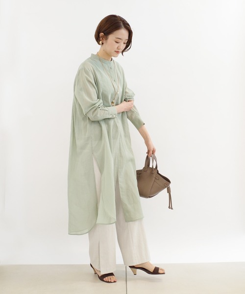 DouDou(ドゥドゥ)の「シアードレスシャツワンピース(シャツワンピース・レディース・オフホワイト/ミント/オレンジ・FREE)」の8枚目の写真