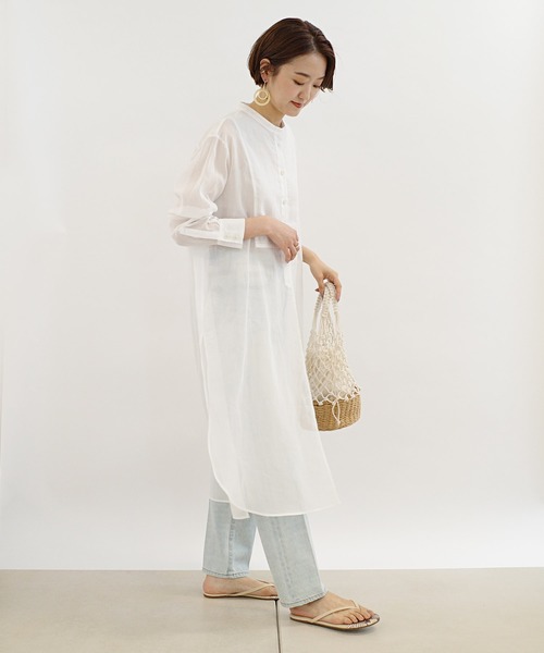DouDou(ドゥドゥ)の「シアードレスシャツワンピース(シャツワンピース・レディース・オフホワイト/ミント/オレンジ・FREE)」の11枚目の写真