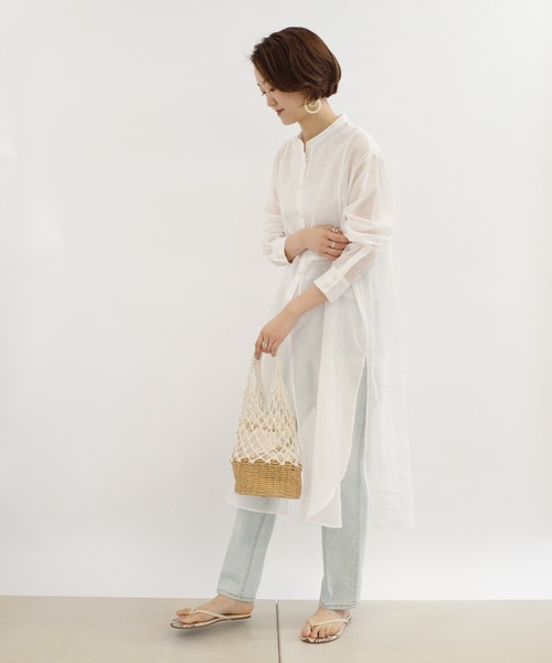 DouDou(ドゥドゥ)の「シアードレスシャツワンピース(シャツワンピース・レディース・オフホワイト/ミント/オレンジ・FREE)」の14枚目の写真