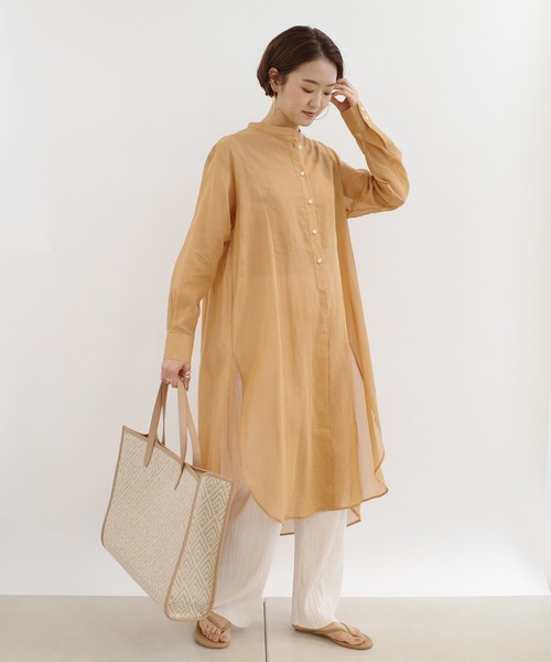 DouDou(ドゥドゥ)の「シアードレスシャツワンピース(シャツワンピース・レディース・オフホワイト/ミント/オレンジ・FREE)」の17枚目の写真