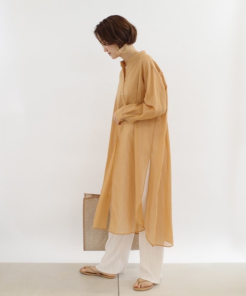 DouDou(ドゥドゥ)の「シアードレスシャツワンピース(シャツワンピース・レディース・オフホワイト/ミント/オレンジ・FREE)」の20枚目の写真