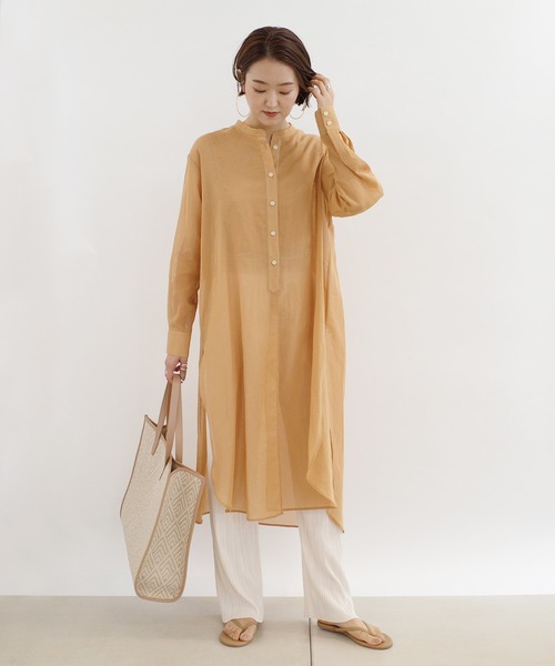 DouDou(ドゥドゥ)の「シアードレスシャツワンピース(シャツワンピース・レディース・オフホワイト/ミント/オレンジ・FREE)」の21枚目の写真