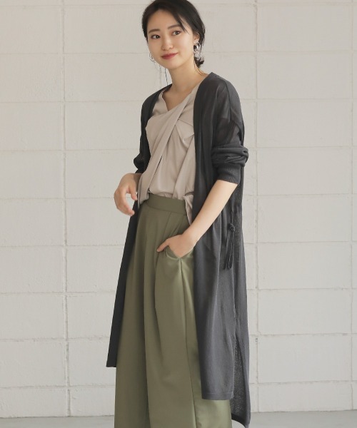 Bou Jeloud(ブージュルード)の「さらさら素材◆袖ラインロングカーディガン(カーディガン/ボレロ・レディース・ライトグレー/ブラック/ベージュ/グレー/オフホワイト/カーキ/サンドベージュ・FREE)」の5枚目の写真