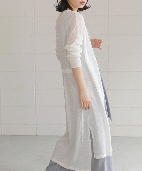 Bou Jeloud(ブージュルード)の「さらさら素材◆袖ラインロングカーディガン(カーディガン/ボレロ・レディース・ライトグレー/ブラック/ベージュ/グレー/オフホワイト/カーキ/サンドベージュ・FREE)」の2枚目の写真