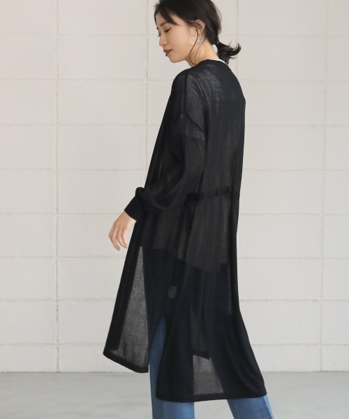 Bou Jeloud(ブージュルード)の「さらさら素材◆袖ラインロングカーディガン(カーディガン/ボレロ・レディース・ライトグレー/ブラック/ベージュ/グレー/オフホワイト/カーキ/サンドベージュ・FREE)」の3枚目の写真