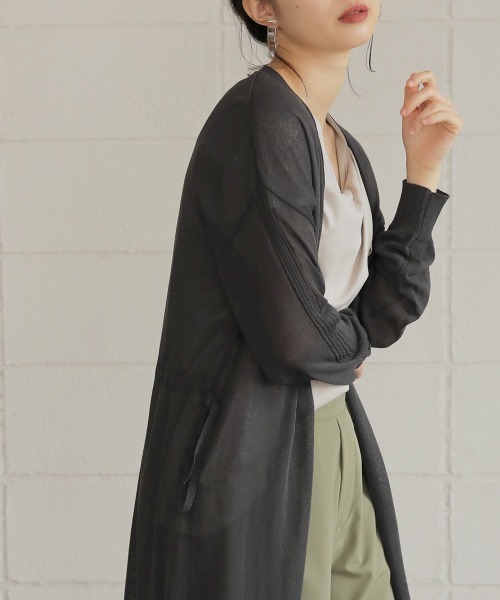 Bou Jeloud(ブージュルード)の「さらさら素材◆袖ラインロングカーディガン(カーディガン/ボレロ・レディース・ライトグレー/ブラック/ベージュ/グレー/オフホワイト/カーキ/サンドベージュ・FREE)」の14枚目の写真