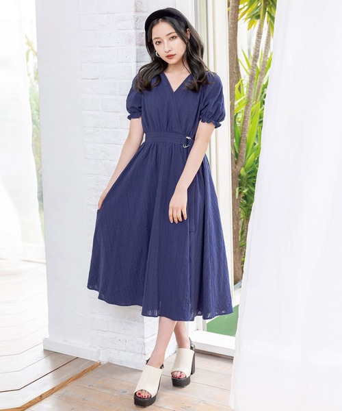 ANDGEEBEE(アンジービー)の「コットンレースカシュクールワンピ(ワンピース)」|ネイビー