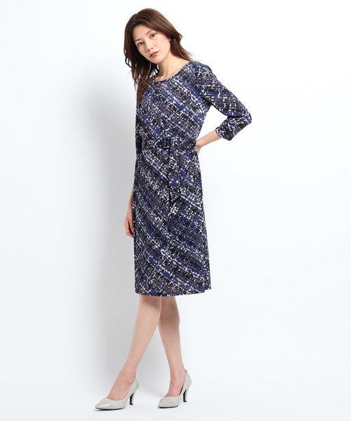 セール 洗える フェイクカシュクールチェックワンピース ワンピース Chance クードシャンス のワンピース De Chance クードシャンス