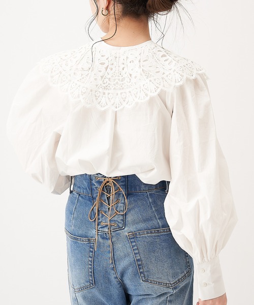 Chico（チコ）の「刺繍レース付け襟2wayスタンドブラウス（シャツ/ブラウス・レディース・ホワイト/ブラック/ライトベージュ・FREE）」の13枚目の写真