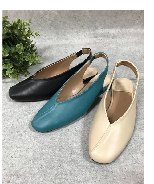 Noubel Voug Relax(ヌーベルヴォーグリラックス)の「スクエアトゥフラットシューズバックストラップペタンコパンプスm61(パンプス・レディース・ブラック/ブルー/アイボリー・LL/S/M/L)」の2枚目の写真