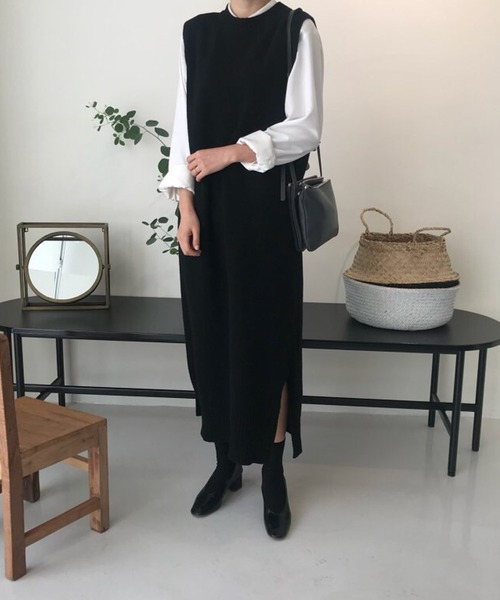 SMILE ORCHID（スマイルオーキッド）の「ロング丈ニットベスト（ベスト・レディース・ブラック/グレー・FREE）」の2枚目の写真