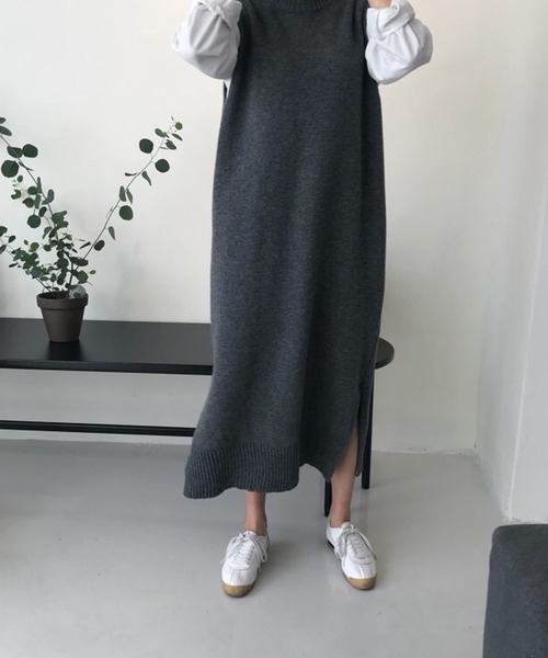 SMILE ORCHID（スマイルオーキッド）の「ロング丈ニットベスト（ベスト・レディース・ブラック/グレー・FREE）」の11枚目の写真