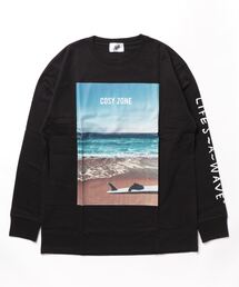 ★Bl★サーフプリント長袖Tシャツ 天竺