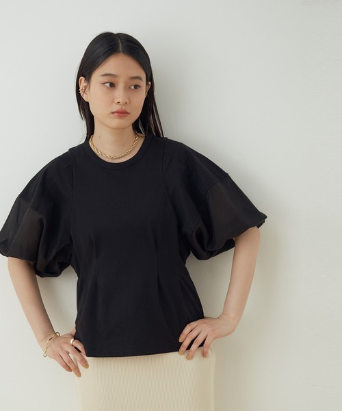 ADAM ET ROPE'（アダムエロペ）の「【WEB限定】ファブリックコンビプルオーバー（Tシャツ/カットソー・レディース・ブラック/ライトグレー/ホワイト・FREE）」の3枚目の写真