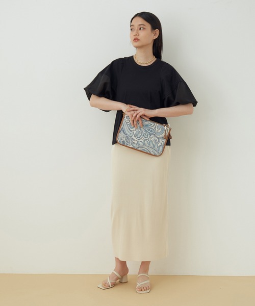 ADAM ET ROPE'（アダムエロペ）の「【WEB限定】ファブリックコンビプルオーバー（Tシャツ/カットソー・レディース・ブラック/ライトグレー/ホワイト・FREE）」の4枚目の写真