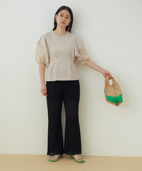 ADAM ET ROPE'（アダムエロペ）の「【WEB限定】ファブリックコンビプルオーバー（Tシャツ/カットソー・レディース・ブラック/ライトグレー/ホワイト・FREE）」の6枚目の写真