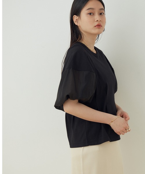 ADAM ET ROPE'（アダムエロペ）の「【WEB限定】ファブリックコンビプルオーバー（Tシャツ/カットソー・レディース・ブラック/ライトグレー/ホワイト・FREE）」の8枚目の写真