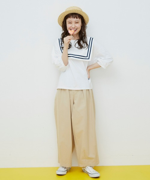 MERLOT(メルロー)の「スクエアラインBIGセーラーカラートップス(Tシャツ/カットソー・レディース・ホワイト/ライトグレー/ライトグリーン・FREE)」の9枚目の写真