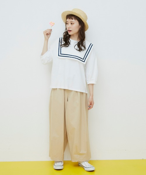 MERLOT(メルロー)の「スクエアラインBIGセーラーカラートップス(Tシャツ/カットソー・レディース・ホワイト/ライトグレー/ライトグリーン・FREE)」の5枚目の写真