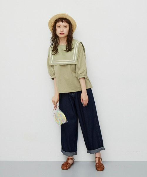 MERLOT(メルロー)の「スクエアラインBIGセーラーカラートップス(Tシャツ/カットソー・レディース・ホワイト/ライトグレー/ライトグリーン・FREE)」の10枚目の写真