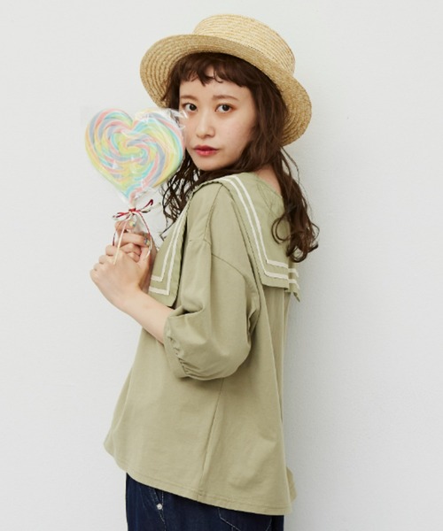 MERLOT(メルロー)の「スクエアラインBIGセーラーカラートップス(Tシャツ/カットソー・レディース・ホワイト/ライトグレー/ライトグリーン・FREE)」の6枚目の写真