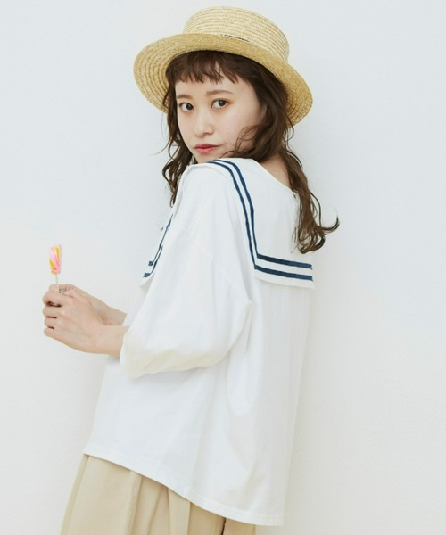 MERLOT(メルロー)の「スクエアラインBIGセーラーカラートップス(Tシャツ/カットソー・レディース・ホワイト/ライトグレー/ライトグリーン・FREE)」の16枚目の写真