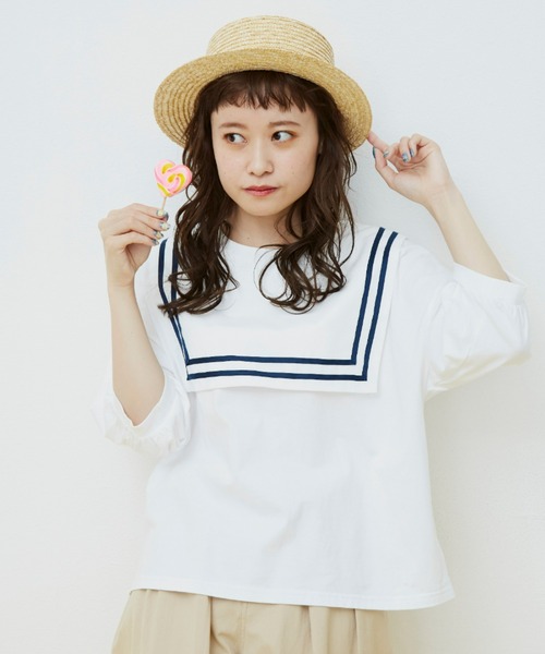 MERLOT(メルロー)の「スクエアラインBIGセーラーカラートップス(Tシャツ/カットソー・レディース・ホワイト/ライトグレー/ライトグリーン・FREE)」の22枚目の写真