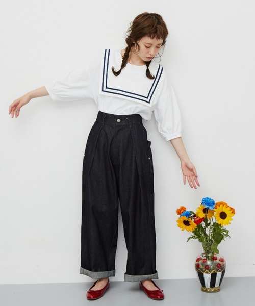 MERLOT(メルロー)の「スクエアラインBIGセーラーカラートップス(Tシャツ/カットソー・レディース・ホワイト/ライトグレー/ライトグリーン・FREE)」の21枚目の写真