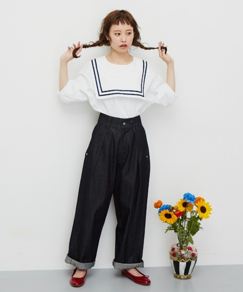 MERLOT(メルロー)の「スクエアラインBIGセーラーカラートップス(Tシャツ/カットソー・レディース・ホワイト/ライトグレー/ライトグリーン・FREE)」の20枚目の写真