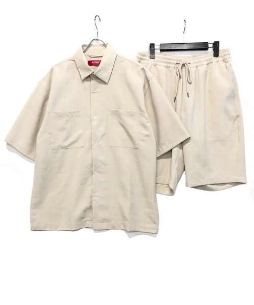 ADMIX/ATELIER SAB MEN（アドミックスアトリエサブメン）の「リネン麻調シャンブレー / オーバーサイズ CPOシャツ ＆ ハーフパンツ ＆ 巾着 セットアップ 3点セット（セットアップ・メンズ・ネイビー/キナリ/ブラック/ダークブラウン・48/50/52）」の19枚目の写真