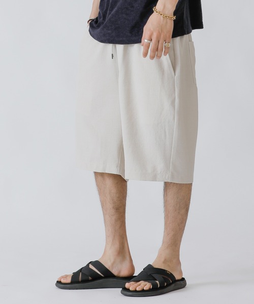 ADMIX/ATELIER SAB MEN（アドミックスアトリエサブメン）の「リネン麻調シャンブレー / オーバーサイズ CPOシャツ ＆ ハーフパンツ ＆ 巾着 セットアップ 3点セット（セットアップ・メンズ・ネイビー/キナリ/ブラック/ダークブラウン・48/50/52）」の16枚目の写真