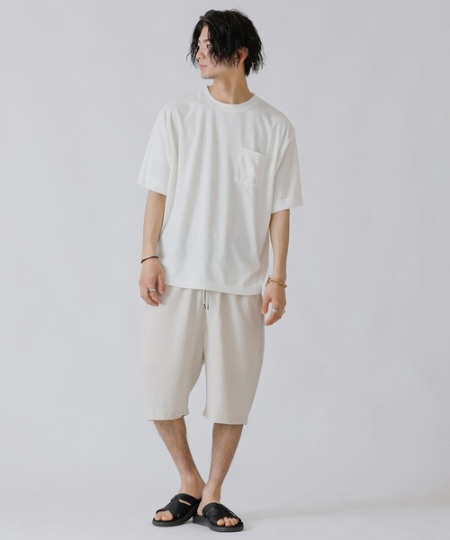 ADMIX/ATELIER SAB MEN（アドミックスアトリエサブメン）の「リネン麻調シャンブレー / オーバーサイズ CPOシャツ ＆ ハーフパンツ ＆ 巾着 セットアップ 3点セット（セットアップ・メンズ・ネイビー/キナリ/ブラック/ダークブラウン・48/50/52）」の15枚目の写真