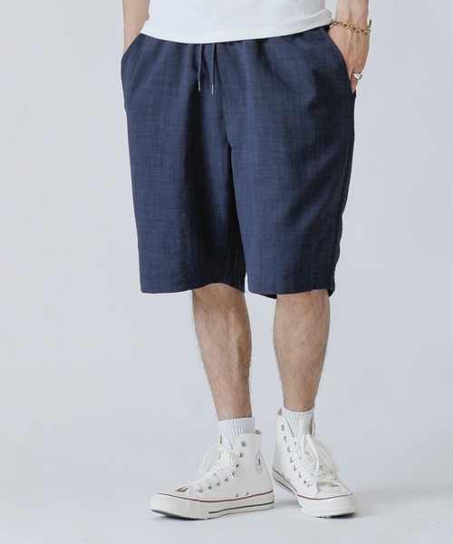 ADMIX/ATELIER SAB MEN（アドミックスアトリエサブメン）の「リネン麻調シャンブレー / オーバーサイズ CPOシャツ ＆ ハーフパンツ ＆ 巾着 セットアップ 3点セット（セットアップ・メンズ・ネイビー/キナリ/ブラック/ダークブラウン・48/50/52）」の14枚目の写真