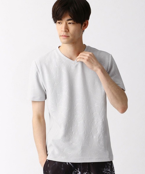 NICOLE CLUB FOR MEN（ニコルクラブフォーメン）の「ブリスタージャカード柄VネックTシャツ（Tシャツ/カットソー・メンズ・ブラック/ホワイト/ライトグレー/ラベンダー・MEDIUM/X-LARGE/LARGE）」の4枚目の写真
